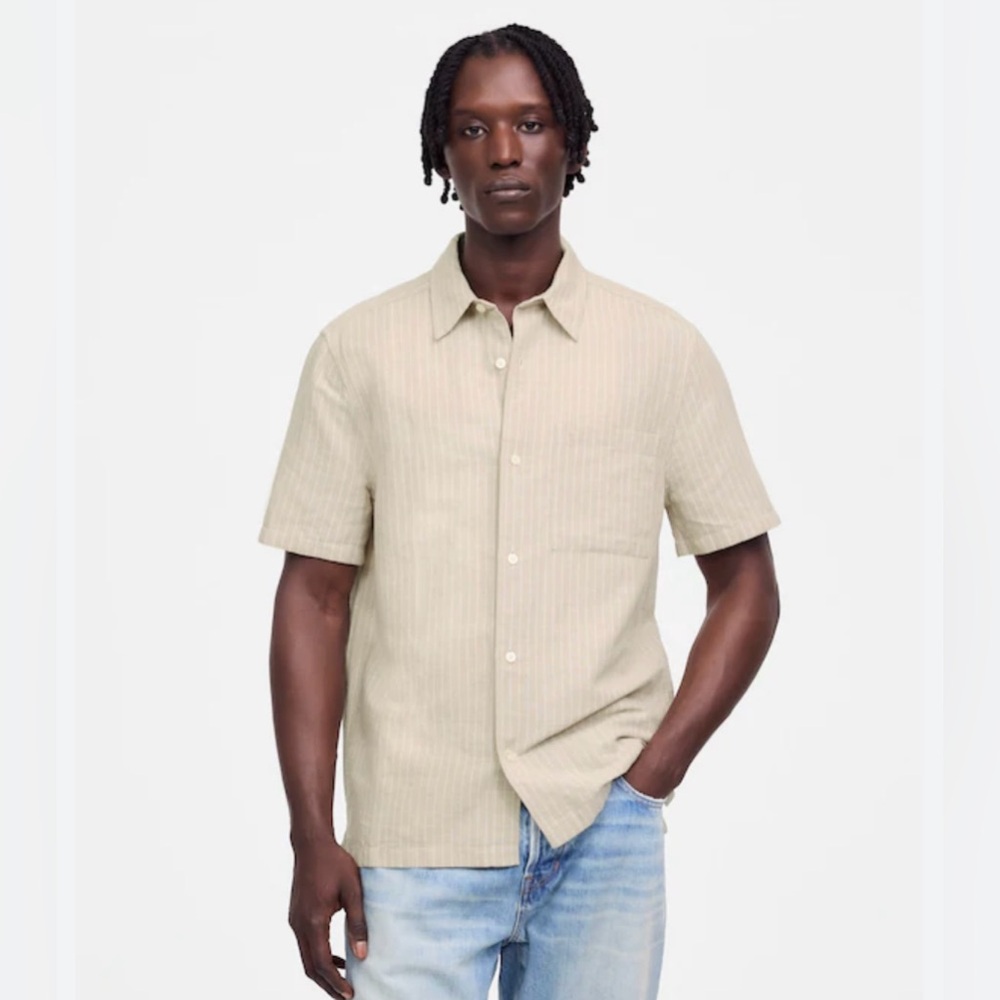 Madewell Cotton Linen Button-Up Shirt NWT Size Medium Short Sleeve Casual Camp
